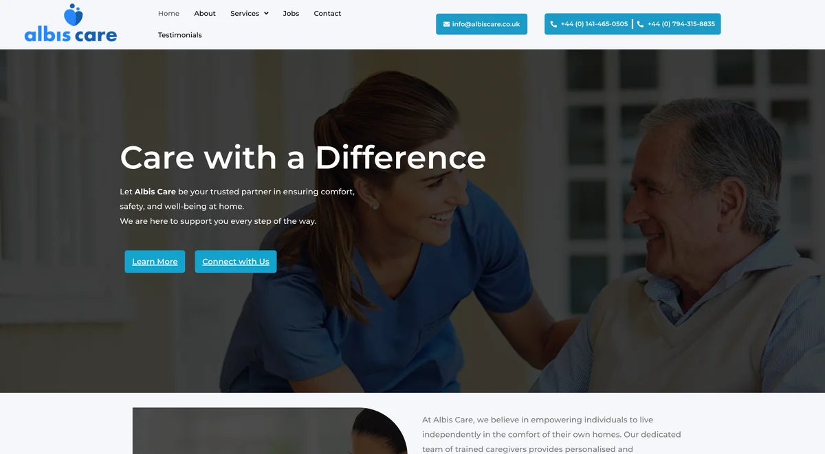 Albis Care website landing page.