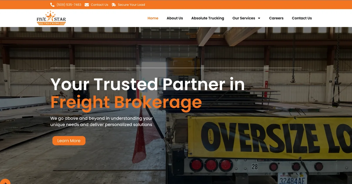 Five Star Trucking website preview